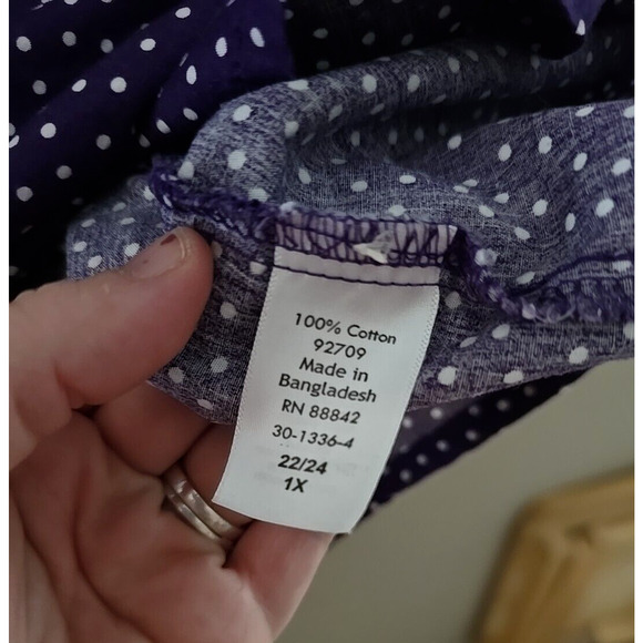 Woman Within Purple Mini Polka Dot Short Sleeve Button Front Top Womans Size 1X - Picture 4 of 4
